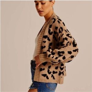Abercrombie & Fitch Leopard Print Open Front Cardigan Sweater Tan Black XS
